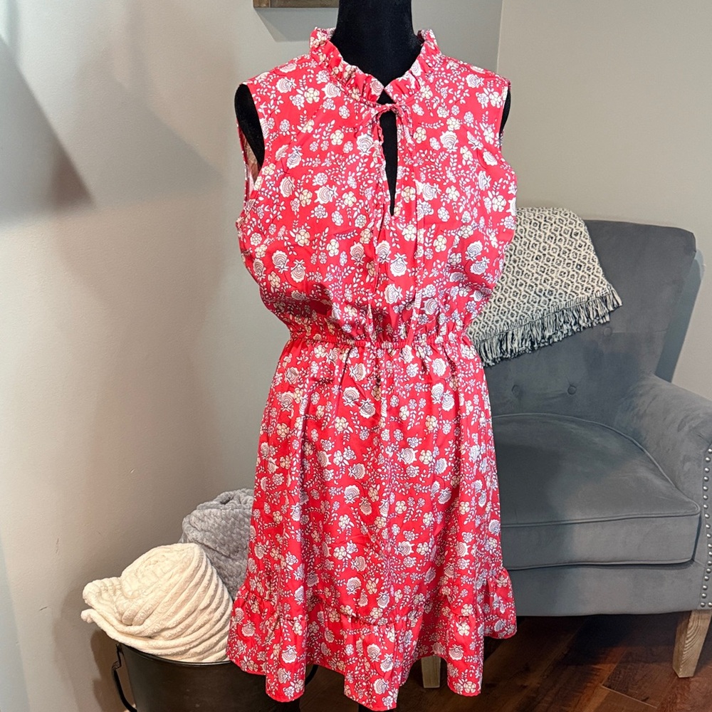 Floral Sleeveless Red Dress